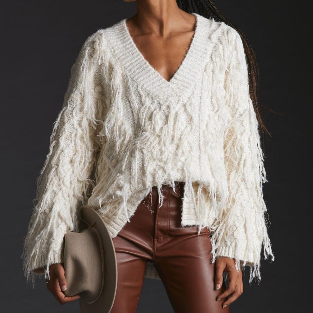 NWOT Anthropologie Fringe Pullover Sweater